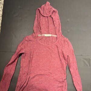 Rewind Women’s Burgundy Hooded Long Sleeve Sweater w/ Lace Hem – Size M